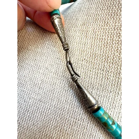 Vintage Native American Kewa Necklace Handmade Heishi Turquoise & Silver Beads - Picture 7 of 13